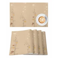 ランチョンマット 和風 花 マット 折りたたみ 耐熱 滑り止め 摩擦 耐える 食卓 洗える お手入れ簡単 家庭用 レストラン用 方型 菊 シンプル ベージュバック 33×48cm 4セット 1