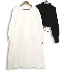 Ungrid アングリッド 秋冬 バックリボン★ ニット セット 長袖 ロング ワンピース Sz.F　レディース 白 × 黒のサムネイル