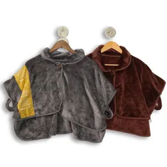 niko and... ニコアンド 秋冬 ロゴ ライン★ フリース ポンチョ ケープ Sz.F　レディース グレー