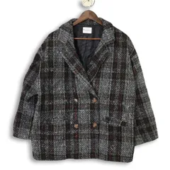 CLASSICAL ELF クラシカルエルフ 秋冬 ウール混 ツイード★ チェック ダブル Pコート ジャケット Sz.M　レディース