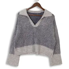 AND SEARCH アンドサーチ 秋冬★ ストレッチ リブ ニット スキッパー セーター Sz.M　レディース グレー