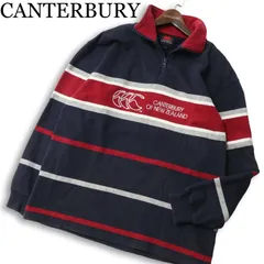 CANTERBURY カンタベリー ラグビー ロゴ刺繍★ スウェット ボーダー ラガーシャツ ハーフジップ トレーナー Sz.L メンズ
