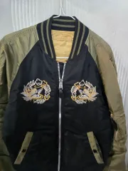アルファインダストリーズ 刺繍 鷲 MA-1 ブルゾン ジャケット カーキ/ブラック