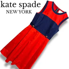 kate spade NEW YORK ケイトスペード ノースリーブワンピース サイズ4 M レディース 赤×紺 バイカラー フレア ゴールドボタン 上品 きれいめ 春夏 デート オフィス 人気 中国製 001318H