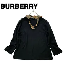 バーバリーロンドン　襟フリル長袖カットソー　ノバチェック　ホースロゴ　ブラック　サイズM