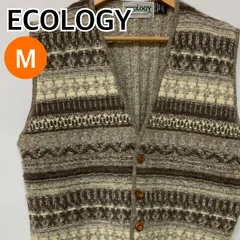 ECOLOGY エコロジー トップス ニットベスト フェアアイル模様 ブラウン レディース Mサイズ 【CT2436】