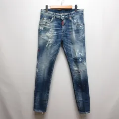 ディースクエアード DSQUARED2 24SS SKATER JEAN スケーター ジーンズ 46 インディゴ S74LB1456 S30663 デニム パンツ ストレッチ ペイント加工 リペア加工 ボタンフライ 正規品 ☆AA★