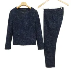 インディヴィ INDIVI ストレッチ フォーマル パンツ スーツ セットアップ ノーカラー ジャケット 36 / 34 ネイビー