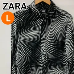 ZARA ザラ トップス 長袖 シャツ ブラウス 幾何学模様 モノトーン ホワイト ブラック レディース Lサイズ 【CT2438】