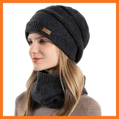 【新品】 [MOWO] ニット帽 レディース ネックウォーマー 冬 【360度防寒セット・ふわふわ裏起毛・小顔効果】 ニット帽子 帽子 メンズ ビーニー 目出し帽 防寒具 柔らかい・暖かい おしゃれ 防風 通勤・通学・自転車・スキー 男女兼用 (ブラック) 1