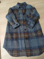 ZARA ブルー CHECK シャツ型 コート