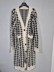 ハウンドトゥース ロング ニットカーディガン 66 77