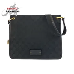 美品 GUCCI グッチ ブラック 黒 ゴールド金具 GGキャンバス /レザー 91762 ショルダーバッグ ポシェット レディース 502555 【中古】 GUCCI - 美品 GUCCI グッチ ブラック 黒 ゴールド金具 GGキャンバス