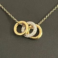 【Swarovski】3連リングネックレス　ゴールド　ストーン付　ヴィンテージ