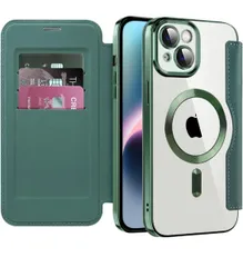 ★MuZiF iPhone 13 用 ケース 手帳型 Magsafe対応 クリア 背面 透明 高級なPUレザー 永久磁石 マグネット スマホケース カード収納、人気財布型 カバー 軽量 アイフォン13 用 手帳カバー (iPhone 13,グリーン)