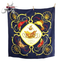 HERMES エルメス SPRINGS カレ90 ネイビー マルチカラー シルク スカーフ 大判スカーフ レディース 506455【中古】