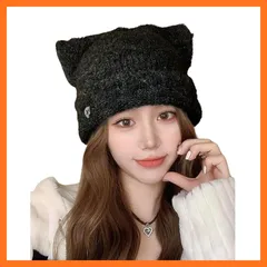 【新品】 [$ole only] ソールオンリー ニット帽子 猫耳 キャット シンプル おしゃれ ビーニー 伸縮性 小顔効果 レディース 防寒 秋 冬 スノボ ストリート スキー 韓国 厚手 保温強化 柔らかい かわいい あったか 防風 厚い トレンド (ブラ