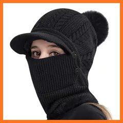 【新品】 [LeafIn] 2Way＆暖かい裏起毛 ニット帽子 レディース ネックウォーマー ネックフェイスカバー ビーニー ニットキャップ ポンポン 厚手 裏起毛 ボア 防寒防風 スノーボード スキー 防寒具 自転車 バイク 釣り 登山 通勤 通学 冬 1