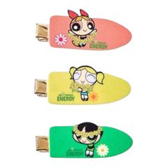 THE POWERPUFF GIRLS 파워 퍼프 걸즈 앞머리 클립 헤어 클립 헤어핀 파워 퍼프 버터 컵 블러섬 버블스 귀여운 아메코미 캐릭터 헤세이 레트로 선물 선물 해외 잡화