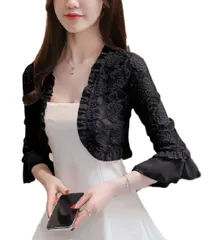 フリル レース 結婚式 五分袖 ボレロ フォーマル レディース カーディガン [ロカロカ]
