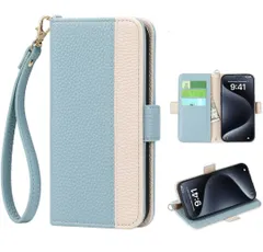 ★Kahper For iPhone 12 ケース 手帳型 ストラップ付き バイカラー いPhone 12 ケース 手帳型 おしゃれ スマホケース iPhone 12 財布型 携帯カバー あいほん12 かわいい アイフォン12 シンプル （ブルー）