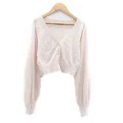 ヘザー Heather ニットカーディガン Vネック ショート丈 ラメ F ピンク /HO6