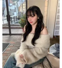 一回着用) アンゴラ オフショルダー ニット アイボリー