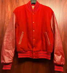 MADE IN USA製 80s～90s Golden Bear 革タグ 袖レザー スタジアムジャケット レッド Lサイズ