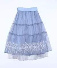 アクシーズファム) 日本 ヴィンテージ ブルー ティアード チュール レース シースルー ロマンティック ロング丈スカート