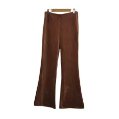 ロペ ROPE mademoiselle パンツ フレア ロング 無地 コーデュロイ イージー ウエストゴム 38 茶 オレンジ ブラウン