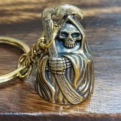 K193 死神ベル 真鍮製 キーホルダー｜グリムリーパー ガーディアンベル ブラス製 鈴 音色が響く開運アイテム 風水 厄除け 魔除け 守護 幸運 バッグ 車 バイク メンズ レディース 大人の真鍮アクセサリー