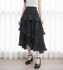 フリル ロング ティアードスカート ブラック