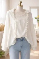 レースフリル 白 ブラウス 66 春 秋 用 身幅49