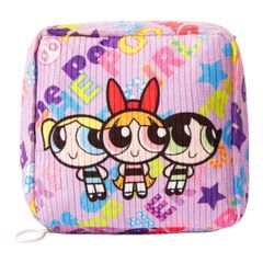 THE POWERPUFF GIRLS 파워 퍼프 걸스 파우치 파워 퍼프 버터 컵 버블스 블로섬 스퀘어 파우치 화장 파우치 메이크 파우치 코스메 파우치 멀티 파우치 귀여운 아메코미 캐릭터 헤세이 레트로 선물 선물 해외 잡화