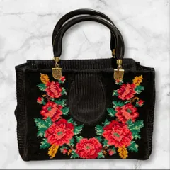 フェイラー FEILER ハンドバッグ シュニール織り 花柄 黒 ブラック