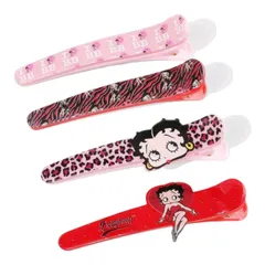 Betty Boop　ベティちゃん　ヘアクリップ　4個セット　ピンク　PINK　ベティブープ　前髪クリップ　ヘアアクセサリー　くちばしクリップ　ヒョウ柄　ゼブラ柄　可愛い　アメコミ　キャラクター　平成　レトロ　ギフト　プレゼント　海外雑貨のサムネイル