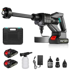 UPF 高圧洗浄機 8MPa MAX 高圧洗浄機 コードレス 充電式 2個バッテリー付き マキタ18V互換バッテリー対応 6in1多機能ノズル 噴射距離10M 高圧洗車機 5mホース 軽量 ポータブル 家庭用洗車機 洗車 駐車場 庭 外壁 階段 黄砂 ベランダ