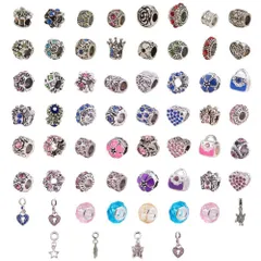 PandaHall Elite 約60個セット ヨーロピアン スタイル ビーズ 大穴ビーズ 動物 チャーム ラインストーン ガラスビーズ ブレスレット ネックレス ジュエリー用 合金 混合色 10~27x5~14x8~11mm