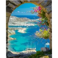 【売りつくしセール中】ダイヤモンド アートキット 【石造りのアーチと青い海】 ラウンドビーズ　57-4