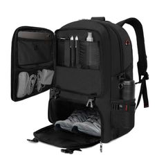 Popular TORIBIO Hiking Backpack with Large Capacity, Shoe Storage, Expandable Design, Carry-On, Travel Bag, and Laptop Compartment. Lightweight, Waterproof, and Unisex for Camping, Outdoor Activities, Domestic and International Travel, and Disaster Preparedness. Black.