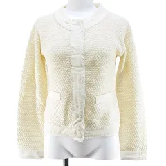 ボールジー BALLSEY トゥモローランド 長袖 ニット カーディガン 38 アイボリー 切替 フリンジ スナップボタン 毛 ウール