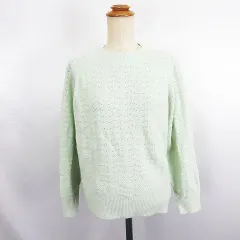 ユニクロ UNIQLO ニット セーター 長袖 クルーネック ライトスフレヤーン ポインテール ストレッチ L ライトグリーン ※EKM
