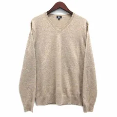 ユニクロ UNIQLO カシミヤ Vネック セーター 長袖 ニット ベージュ L 351-409180