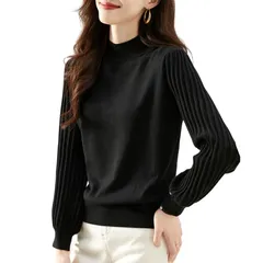 おしゃれ 無地 カットソー エレガント トップス 着回し 長袖 保温 プリーツ 柔らか リブ ストレッチ 冬 秋 二の腕カバー ニット おしゃれ レディース 可愛いカジュアル タートルネックセーター 通勤 [7-livehouse]