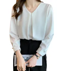 ブラウス レディース 長袖 Ｖネック おしゃれ [Hovnbiexe] シフォン シャツ オフィス カジュアル トップス