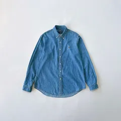 【極美品】ラルフローレン デニムシャツ カスタムフィット ブルー L ポニー刺繍 Ralph Lauren ボタンダウンシャツ BDシャツ