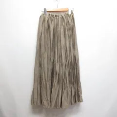 アメリカンホリック AMERICAN HOLIC 切替え ワッシャー ティアード プリーツ スカート ロング マキシ L ベージュ ウエストゴム サテン 裏地付き
