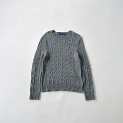 【定番】ラルフローレン ケーブル　コットンニット グレー S ポニー刺繍 クルーネック