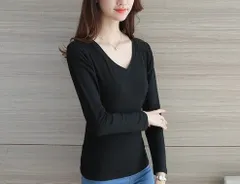 Vネック レディース 長袖 トップス カットソー カジュアル Tシャツ