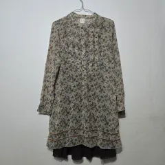 森ガール パータン シフォン 長袖 ONE PIECE 裏地 ノースリーブ インナー レース ONE PIECE セット ブラウン